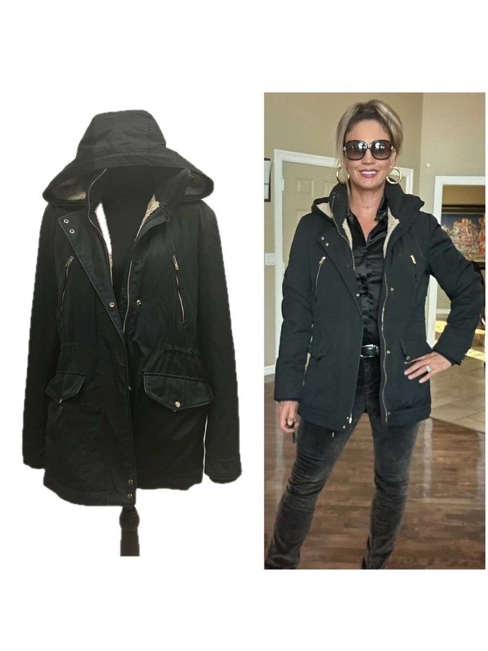 Zara Trafaluc Outerwear black hooded parka Sz L